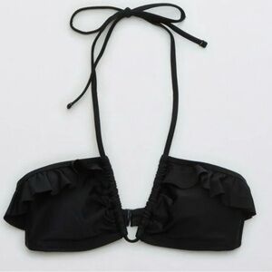Aerie Black Ruffle Halter Bikini Top Size XS NWT